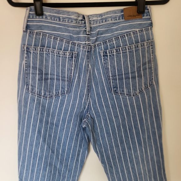 American Eagle Mom Jeans Pin Stripe Conductor 100% Denim High Rise 6 Women - Picture 5 of 10